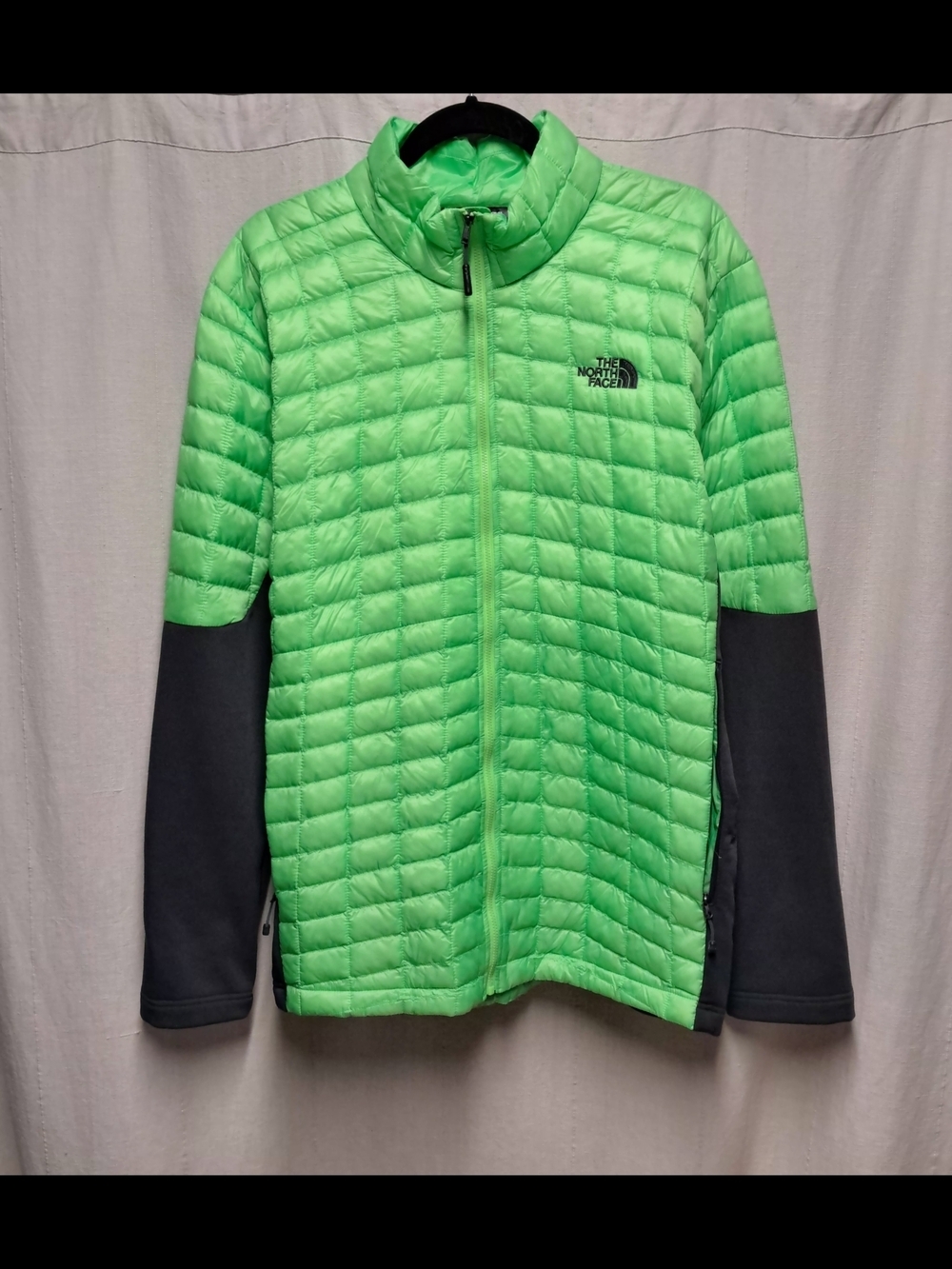 The North Face Neon Green Quilted Puffer Jacket with Charcoal Sleeves